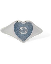 Gucci Interlocking G Enamel Heart Ring - Blue