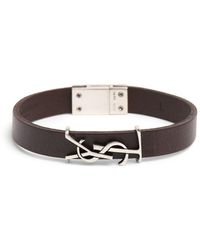 Saint Laurent - Ysl Single Wrap Leather Bracelet - Lyst