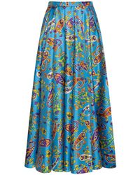Ralph Lauren Collection Beasly Silk Satin Midi Skirt - Blue