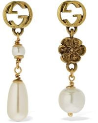 Gucci Gg Imitation Pearl Pendant Earrings in White | Lyst UK