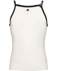 Courreges - Logo Embroidery Cotton Tank Top W/buckle - Lyst