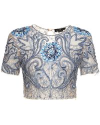 PATBO - Hand-Beaded Tulle Crop Top - Lyst