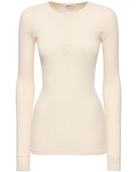 AURALEE - Buttoned Cotton T-shirt - Lyst