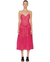 self portrait spiral lace paneled midi dress