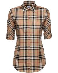 Burberry Luka Checked Stretch Cotton Blend Shirt - Natural