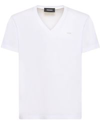 DSquared² - T-shirt col en v en jersey de coton à logo - Lyst