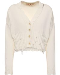 Marni - Distressed Cotton Knit Crop Cardigan - Lyst