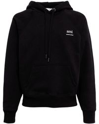 Ami Paris - Logo Print Boxy Cotton Blend Hoodie - Lyst