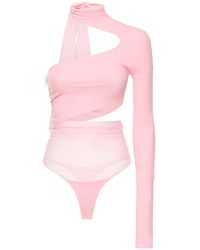 Mugler - Body lvr exclusive in jersey e tulle con cutout - Lyst