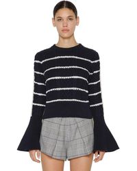 Self Portrait Womens Cropped Cable Knit Cardigan Navy
