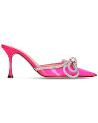 Mach & Mach Leder Double Bow Mules Aus Neonfarbenem Pvc Mit Kristallen in Pink Damen Schuhe Absätze Mules 