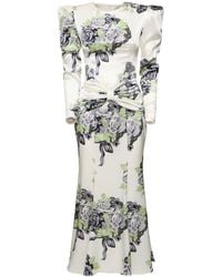Alessandra Rich - Rose Print Silk Satin Dress W/ Bow - Lyst