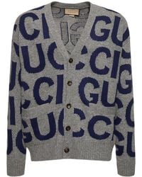 Gucci - Strickjacke Aus Weicher Wolle Mit Gg-logo - Lyst