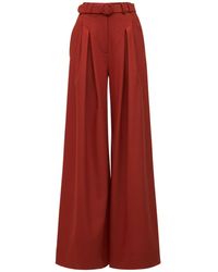 Costarellos High Waist Light Wool Twill Wide Pants - Red