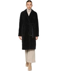 Max Mara Belted Faux Fur Coat - Blue