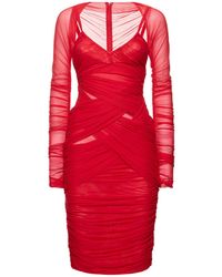 Dolce & Gabbana - Draped Tulle Midi Dress - Lyst