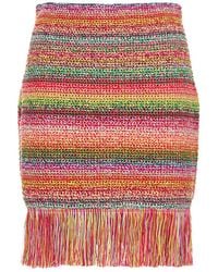 Oscar de la Renta - Cotton Crochet Knit Mini Skirt W/Fringes - Lyst