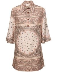 Zimmermann - Tunic Printed Linen Mini Dress - Lyst