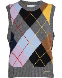 Ganni - Harlequin Wool Blend Knit Vest - Lyst