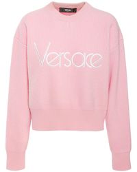 Versace - Logo Rib Knit Crewneck Sweater - Lyst