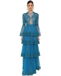 Zuhair Murad Langes Kleid Aus Spitze Und Tüll - Blau