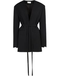 The Row - Clio Belted Collarless Wool Serge Jacket - Lyst