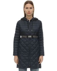 Max Mara Long Hooded Nylon Down Coat - Blue