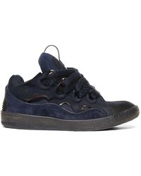 Lanvin 30mm Curb Leather & Mesh Sneakers - Blue