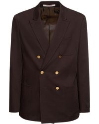 Valentino - Double Breast Cotton Blend Blazer - Lyst