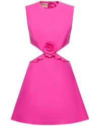 Valentino - Robe courte en crêpe de soie et laine détail rose - Lyst