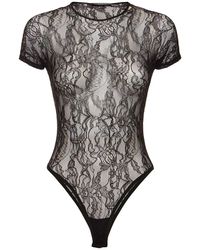 Wardrobe NYC - Lace Cap Sleeve Nylon Bodysuit - Lyst