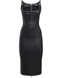 Versace - Shiny Leather Bustier Midi Dress - Lyst
