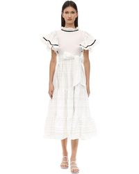 Lug Von Siga Robe Midi En Taffetas À Volants "bella" - Blanc