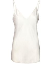 Max Mara V Neck Stretch Silk Satin Tank Top - White
