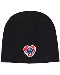 Moncler - Heart Patch Wool Tricot Beanie Hat - Lyst
