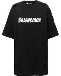 Balenciaga - Oversized Distressed Logo Jersey T-shirt - Lyst