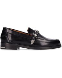 Toga Virilis Square Toe Leather Buckle Loafers - Black