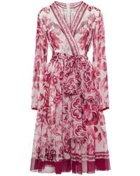 Dolce & Gabbana - Maiolica Print Silk Chiffon Wrap Dress - Lyst
