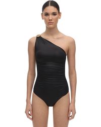 Max Mara Costume Intero Monospalla In Lycra Cerata - Nero
