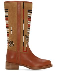 Etro 20mm Embroidered Leather Tall Boots - Brown