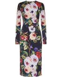 Dolce & Gabbana - Silk Charmeuse Flower Print Midi Dress - Lyst