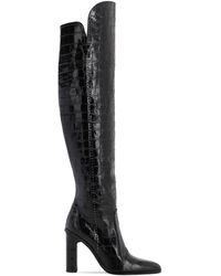 Max Mara 100mm Beboot Croc Embossed Leather Boots - Black
