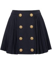 Balmain - Pleated Button-Trim Mini Skirt - Lyst