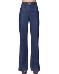 Valentino High Waist Flared Cotton Denim Jeans - Blue
