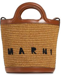 Marni - Mini Raffia Effect & Leather Bucket Bag - Lyst