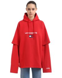 vetements x tommy hilfiger layered embroidered cotton hoodie