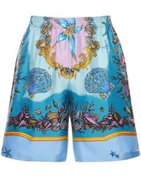 Versace Shorts Aus Seidentwill "tresor De La Mer" - Blau