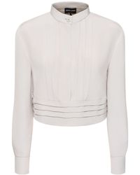 Giorgio Armani - Silk Satin Crop Shirt W/ Pleats - Lyst