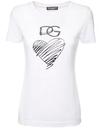 Dolce & Gabbana T-shirt En Popeline De Coton Imprimé Dg - Blanc