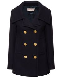 Valentino - Double Breast Wool Caban Short Coat - Lyst